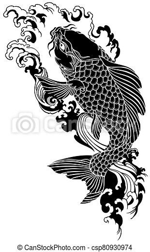 East Asian Dragon, Black Koi Fish, Dragon Tattoo Drawing, Japanese Koi Fish Tattoo, Fish Stencil, Koi Dragon, Tato Tradisional, Tattoo Japanese Style, Koi Tattoo Design