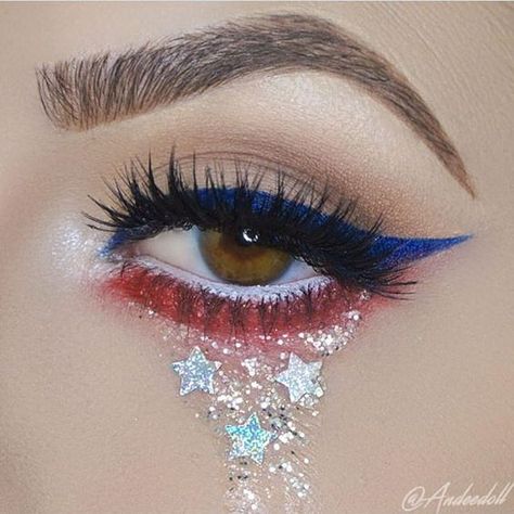 Patriotic Makeup, 4th Of July Makeup, Usa Makeup, Sugarpill Cosmetics, Makeup For, Diamond Eyes, Holiday Makeup, Hooded Eyes, Makeup Blog