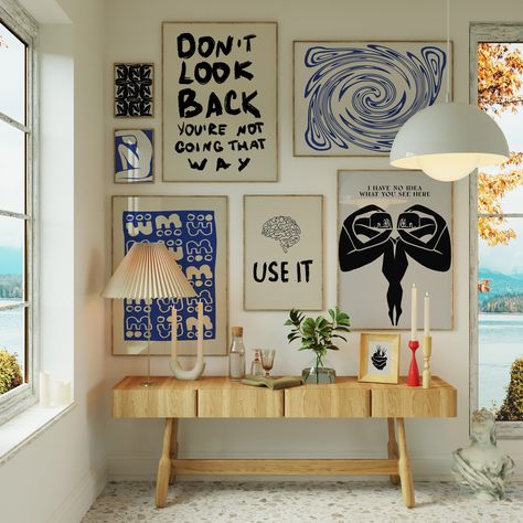 Don't Look Back Quote Art Print - A3 / Oak Effect Frame Art Print Business, Frames On Wall Bedroom Aesthetic, Office Wall Art Creative, Framed Prints Bedroom, Eclectic Home Office, Home Office Artwork, Eclectic Art Prints, Dont Look Back Quotes, Graphic Design Office