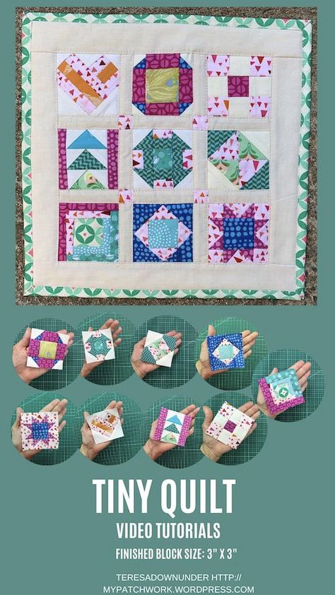 Mini Quilts Miniatures, Mini Paper Pieced Quilt Blocks, Tiny Quilt Blocks Free Pattern, Miniature Quilts Minis Free Pattern, Mini Quilt Blocks Free Pattern, Mini Quilt Patterns Free, Tiny Quilts, Paper Piercing, Mini Quilt Patterns