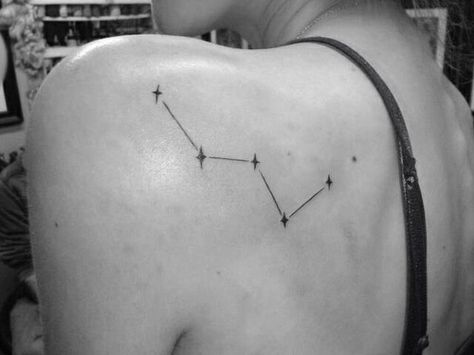 Cassiopeia Cassiopeia Constellation, Scorpio Constellation Tattoos, Shoulder Blade Tattoo, Aries Tattoo, Constellation Tattoos, Star Constellations, Tattoo Blog, Star Tattoos, Tattoo Placement