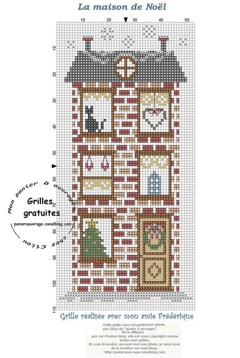 Maison de Noël et les photos de vos réalisations - Mon panier à ouvrages Cross Stitch House, Cross Stitch Freebies, Winter Cross Stitch, Cross Stitch Samplers, Cross Stitch Patterns Christmas, Cross Stitch Patterns Free, Free Cross Stitch, Christmas Cross, A Cross