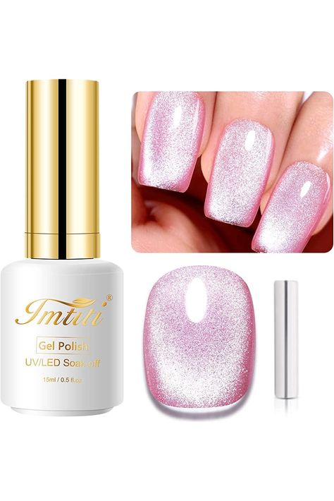 Imtiti Hot pink Color Gel Nail Polish,0.5fl oz Holographic 9D Cat eyes Glitter Magnetic Gel Polish UV Gel Nail Polish with Magnetic Stick for Nail Salon Salon Advertisement, Neutral Gel Nails, Magnetic Gel Polish, Gold Gel Nails, Glitter Rosa, Cat Eye Gel Polish, Uv Gel Nail Polish, Cat Eye Gel, Cat Eye Nails