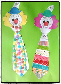 clown cravate, bricolage carnaval, cirque, enfant Animation Images, Clown Crafts, Carnival Crafts, Circus Crafts, Theme Carnaval, Circus Theme, Purim, Masking Tape, Preschool Crafts