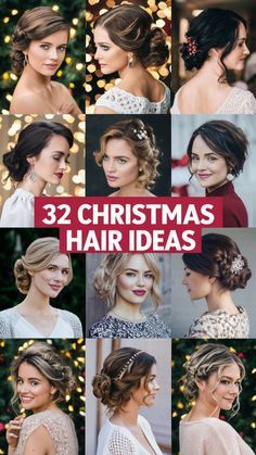 #ChristmasHair#HolidayHair#FestiveHairstyles#ChristmasHairInspo#WinterHairStyles#ChristmasCurls#SparklyHair#SparklyHair#ChristmasHairGoals# Christmas Party Hair Updo, Christmas Party Updo Medium Hair, Christmas Party Updo, Holiday Party Updo, Christmas Party Hairstyles Medium, Christmas Hair Ideas For Women, Style With Braids, Party Hairstyles Medium, Christmas Hair Ideas