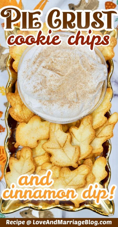 Easy pie crust cookies and a delicious cinnamon dessert dip. This is a great fall Thanksgiving treat that packs a big punch but it super easy. Cinnamon Dip, Pie Crust Chips, Pie Crust With Butter, Pie And Chips, Cookies With Cinnamon, Pie Crust Cookies, Pumpkin Crockpot, Cinnamon Desserts, Just Pies