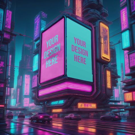 Sci Fi Billboard, Cyberpunk Billboard, Futuristic Billboard, Neon Cyberpunk Aesthetic, Scifi City, Futuristic Cyberpunk, Neon Cyberpunk, Billboard Mockup, Warhammer Terrain