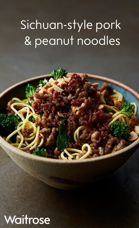 Storecupboard Meals, Mid Week Dinner Ideas, Noodles And Broccoli, Peanut Noodles Recipe, Waitrose Recipes, Pork Mince Recipes, Waitrose Food, Peanut Noodles, Mince Recipes