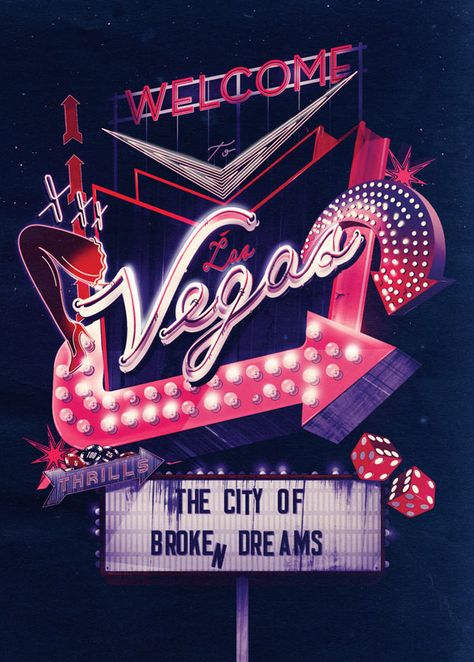 City Neon Typography Illustrations by ILOVEDUST Neon Typography, Vegas Sign, Postal Vintage, Vintage Neon Signs, Retro Sign, Illustrator Artist, Vegas Baby, Casino Theme Parties, Casino Theme