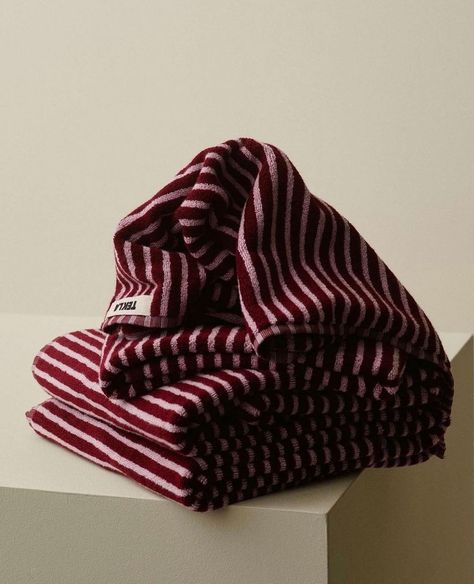 Tekla Fabrics, Bathroom Red, Be Gentle, Daily Routines, Towel Collection, Bath Sets, Terry Towel, Knitted Blankets, Wool Plaid