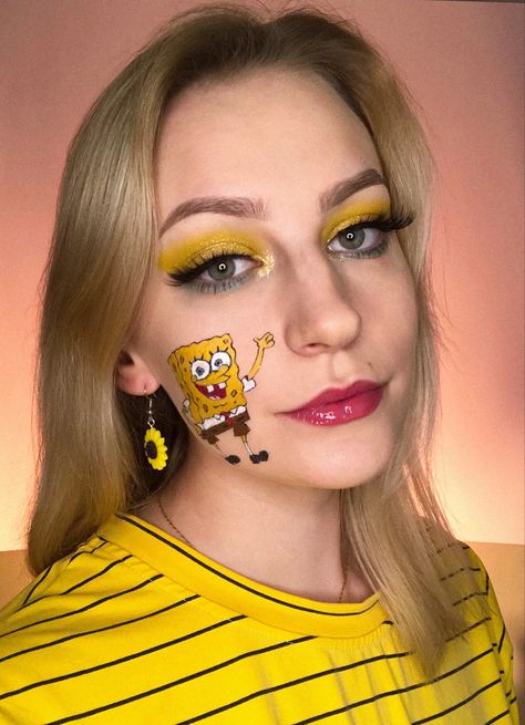 Spongebob makeup art cute look face makeup Spongebob Eye Makeup, Spongebob Inspired Makeup, Spongebob Makeup Look, Spongebob Face Paint, Spongebob Makeup, Spongebob Costume, Birthday 25, Spongebob Faces, Hot Halloween