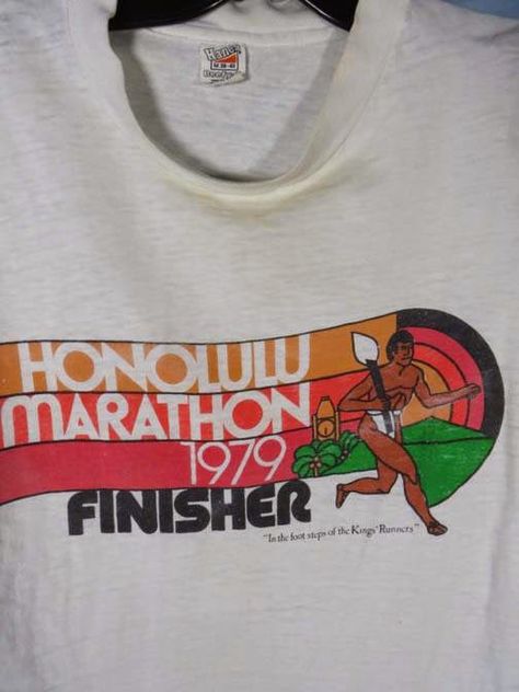 VINTAGE 70'S HONOLULU HAWAII 1979 MARATHON FINISHER T SHIRT NIKE | vintage t-shirt Marathon Finisher Shirt, Marathon T Shirt Design, Vintage Running Shirt, 5k Tshirt Design, Vintage Marathon Shirt, Vintage Running, Marathon Design, Vintage Tshirt Design, Marathon Shirts