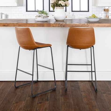 Leather Counter Stools, Stools With Backs, Leather Bar Stools, Leather Bar, Counter Height Bar Stools, Plywood Furniture, Counter Bar Stools, Counter Height Stools, Kitchen Bar Stools