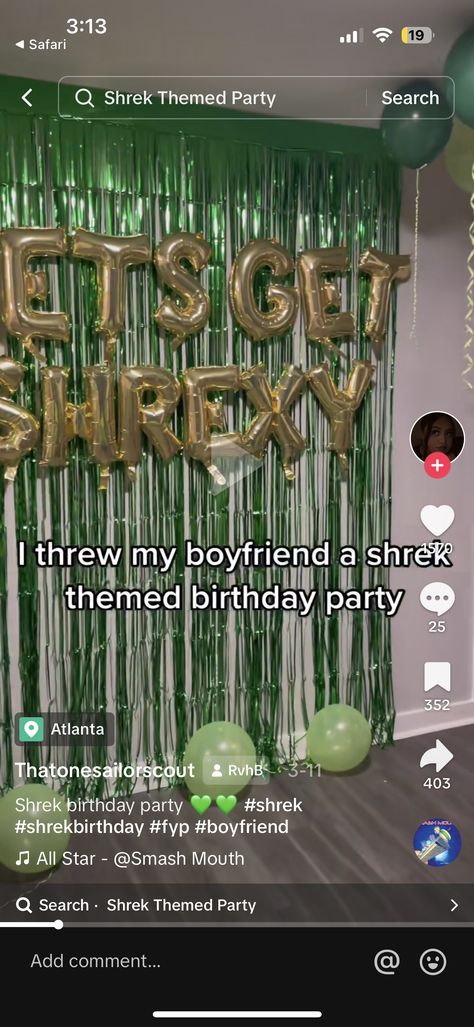 Shrek Sign, Shrek Wedding, Swamp Party, 17th Birthday Ideas, Funny Birthday Cakes, Bday Party Theme, 28th Birthday, Bachelorette Decorations, 23rd Birthday