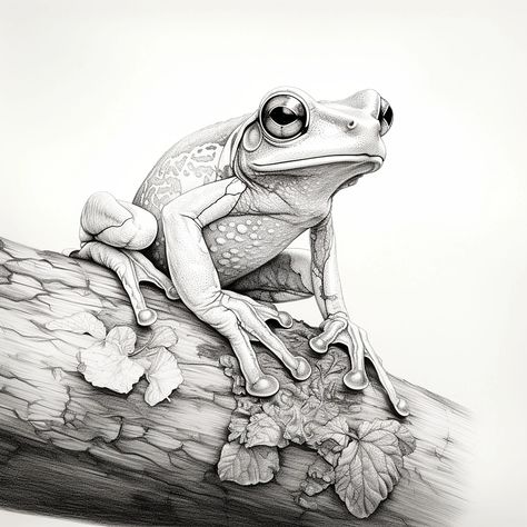 Tree Frog Fine Black Line Pencil Drawing, Printable Wildlife Animal Clip Art for Sticker, Stencil, Logo, Tattoo, Decor, Cricut, Woodburning - Etsy Frog Drawing Reference, Tree Frog Illustration, Frog Drawing Sketches, Drawing Frogs, Woodburning Crafts, Public Domain Art, Tattoo Decor, Tree Frog Tattoos, Scratchboard Drawings