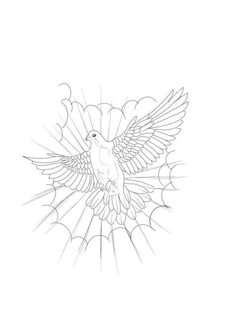 Outline Drawing Tattoo, Atrapasueños Tattoo, Cloud Tattoo Design, Cloud Outline, Dove Tattoo Design, Dove Tattoos, Stencil Outline, Dove Tattoo, Desen Realist