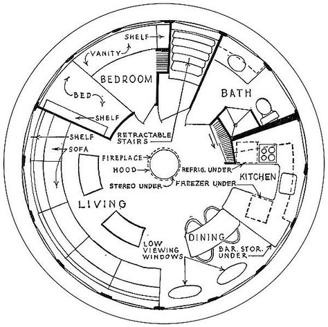 futuro floorplan   Tiny House that Looks like a UFO Retractable Stairs, Silo House, Grain Silo, Bed Shelves, Hobbit House, Prefabricated Houses, Round House, Eco House, Moving Day