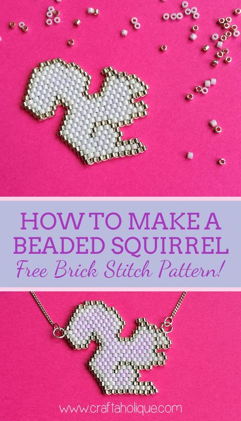 How to make a beaded squirrel using the brick stitch beadweaving technique! Free pattern for you to use in your beading or autumn craft projects. Beaded Squirrel, Autumn Craft, Bead Stitch, Brick Stitch Earrings, Brick Stitch Pattern, Seed Bead Patterns, Bead Stitching, The Brick, Earring Tutorial