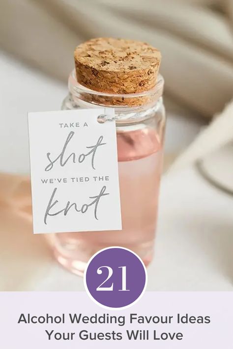 From miniature bottles to shot glasses and boozy lollipops, these are the best alcohol wedding favour ideas that will keep the celebrations going! Shots Wedding Favours, Wedding Shots Alcohol Ideas, Wedding Favors Shots, Wedding Ceremony Alcohol Shots, Wedding Favor Alcohol, Alcoholic Wedding Favours, Mini Bottle Wedding Favors, Shot Glass Wedding Favors Ideas, Shot Wedding Favours