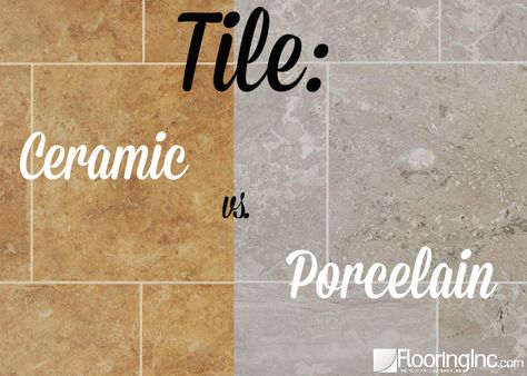 Choosing the right tile for you can be overwhelming. Tile: Ceramic vs. Porcelain; we break it down and give you the details about the pros and cons of each. Ceramic Tile Flooring Ideas, Porceline Tile Floor, Porcelain Vs Ceramic Tile, Porceline Tile, Ceramic Tile Floor Kitchen, Tile Flooring Ideas, Ceramic Tile Flooring, Tile Refinishing, Porcelain Tile Bathroom