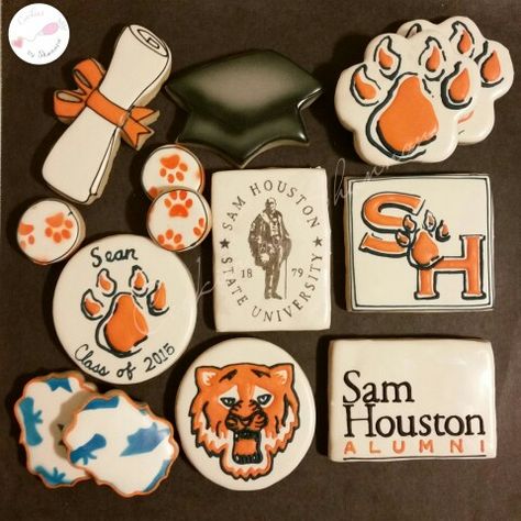 Sam Houston State university cookies www.facebook.com/cookies.by.shannon Cookies by Shannon Sam Houston State University Graduation, Sam Houston State University, Bon Voyage Party, College Grad Party, Graduation Desserts, Nursing Graduation Pictures, Outdoor Graduation Parties, Nursing Schools, Graduation Party Planning