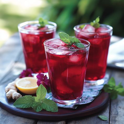 🍹 Cool off with a refreshing Hibiscus Ginger Iced Tea! 🌺 #IcedTea #RefreshingDrinks Hibiscus Ginger Iced Tea Ingredients: Dried hibiscus flowers (1/2 cup) Fresh ginger (1 inch, sliced) Water (4 cups) Honey (1/4 cup) Lemon juice (2 tbsp) Ice cubes Mint leaves (for garnish) Instructions: Boil water, hibiscus, and ginger for 10 minutes. Strain. Stir in honey and lemon juice. Chill. Serve over ice, garnished with mint. 🍋 Enjoy this vibrant and tangy drink, perfect for any time of the day! 🍹 #... Ice Tea Aesthetic, Cinnamon Ginger Tea, Hibiscus Water, Ginger Iced Tea, Tea Ingredients, Dried Hibiscus Flowers, Instagram Recipes, Trending Recipes, Mint Leaves