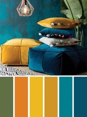 Mustard Color Scheme, Bedroom Sanctuary, Painter And Decorator, Pantry Design, Blue Walls, Minimalist Living Room, Colour Schemes, Room Colors, Room Decor Bedroom