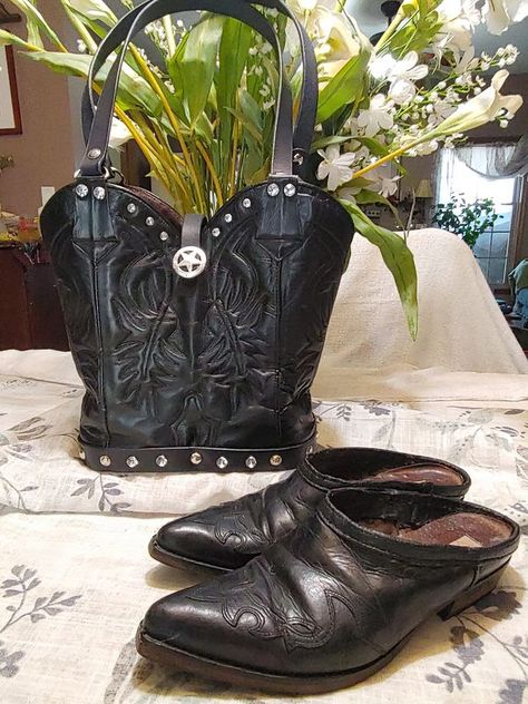 Recycle, Reuse and Repurpose! | Custom made from 45 yr old cowboy boots | Facebook Repurpose Cowboy Boots, Old Boots Repurpose, Old Cowboy Boots, Old Cowboy, Leather Creations, Old Boots, Boredom Busters, Repurpose, Cowboy Boots