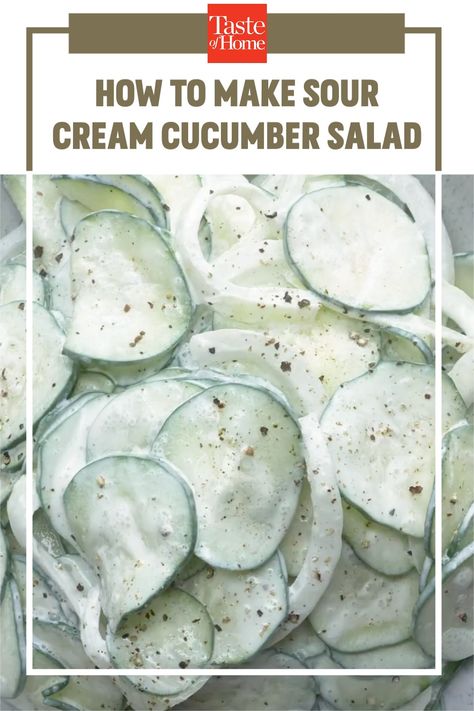 Sour Cream Cucumber Salad, Cream Cucumber Salad, Cucumber Onion Vinegar, Hungarian Cucumber Salad, Creamed Cucumber Salad, Interesting Salads, Salad With Sour Cream, Creative Salads, Almond Salad