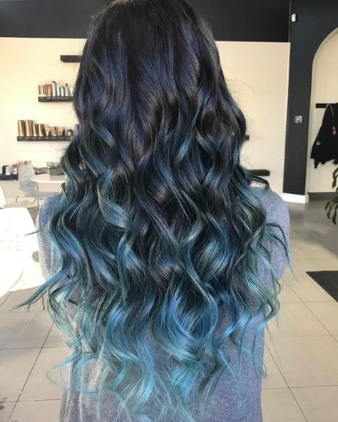 Pastel Blue Balayage Highlights For Black Hair Blue Hair Balayage, Blue And Green Hair, Blue Balayage, Undercut Haircut, Tori Vega, Blue Ombre Hair, Pastel Ombre, Brown Ombre Hair, Black Hair With Highlights