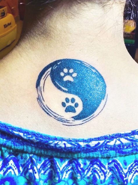 yin yang, dog paw, pet, symbol, belief, abstract, brushstroke, negative spacing, love, nape, tattoo Dog Yin Yang Tattoo, Ying Yang Dog Tattoo, Yin Yang Tattoo Ideas, Yang Tattoo Ideas, Tattoo Ideas With Meaning, Tattoo Prints, Nape Tattoo, Yin Yang Tattoo, Ying Yang Tattoo