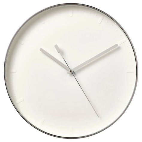 MALLHOPPA Wall clock, silver color, 13 ¾" MALLHOPPA clock not only shows the time, it also adds a nice touch to your decor. Its clean design means that the clock is great in many environments and all rooms in a home. No disturbing ticking sounds since the clock has a silent quartz movement. Ikea Wall Table, Ikea Odger, Ikea Wall, White Clocks, Table Clocks, Design Line, Wall Table, Ikea Family, Household Decor