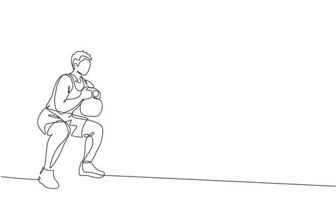 Single continuous line drawing of young sportive man training with kettlebell in sport gymnasium club center. Fitness stretching concept. Trendy one line draw design vector illustration graphic Continuous Line Drawing, Continuous Line, Design Vector, Kettlebell, Line Drawing, Stretching, Vector Art, Vector Free, Vector Illustration