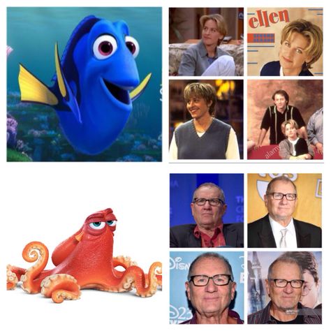 The actors who voiced Dory and Hank from Finding Dory. Ellen Degeneres and Ed O Neil. Both very funny actors Dory X Hank, Hank From Finding Dory, Colin O'donoghue, Finding Dory, Ellen Degeneres, Very Funny, Favorite Things, The Voice, Actors