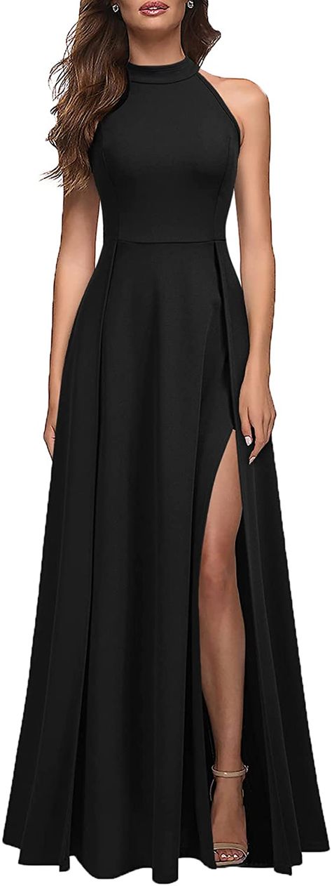 Sexy Split Cocktail Party Maxi Long Formal Dress I found on AMAZON!! Halter Evening Dress, Solid Maxi Dress, Prom Long, Dresses Green, Mock Neck Dress, Women Halter, Women's Evening Dresses, Black Evening Dresses, Dress Cocktail