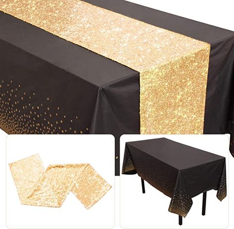 Black Gold Silver Party, Rose Gold Table Runner, Gold Table Decorations, Gold Table Runner, Gatsby Birthday Party, Black And Gold Party Decorations, Décor Table, Gold Tablecloth, Gold Table Runners