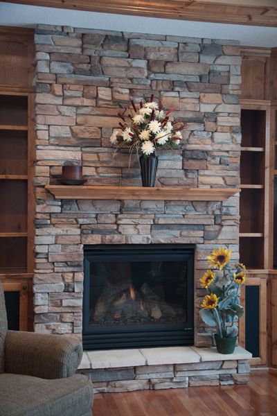 Boulder Creek Stone Rustic Farmhouse Fireplace, Stacked Stone Fireplaces, Fireplace Redo, Cozy Family Rooms, Small Fireplace, Rock Fireplaces, Farmhouse Fireplace, Rustic Fireplaces, Corner Fireplace