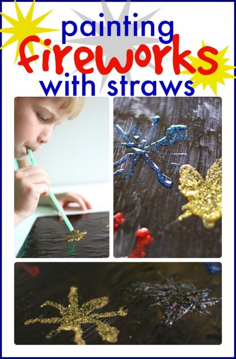 Painting Fireworks with Straws for the 4th of July 500x761 Painting Fireworks with Straws Shaving Cream Fireworks, Painting Fireworks, Fireworks Craft For Kids, Fourth Of July Crafts For Kids, Fireworks Craft, Child Painting, Bucket Ideas, 4th July Crafts, Happy Birthday America