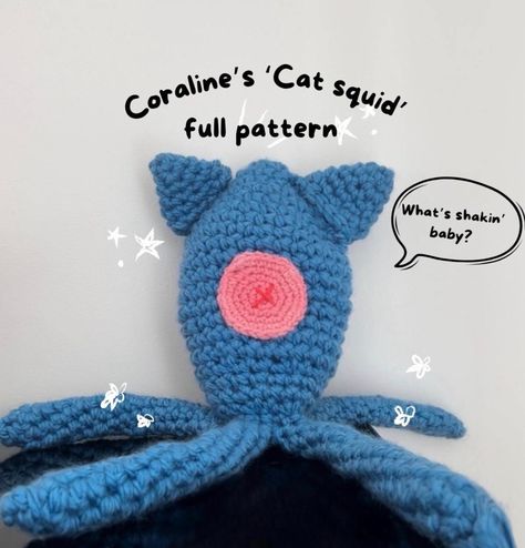 What's Shakin' Baby?  Hi my love and welcome to my take on Coraline's 'Cat Squid'. I aimed to create a pattern which can be used to make a squid of any size and was fully crochet to make it as cuddly as possible. This pattern is beginner friendly and has the option to create the tentacles in an intermediate version as it does provide a more seamless look. I hope you enjoy and happy crocheting <3 Tentacle Crochet Pattern, Coraline Octopus Crochet, Crochet Coraline Squid Free Pattern, Coraline Squid Crochet Pattern, Crochet Coraline Squid, Crochet Coraline Sweater, Crochet Tentacles, Coraline Crochet Pattern Free, Beginner Friendly Crochet Projects