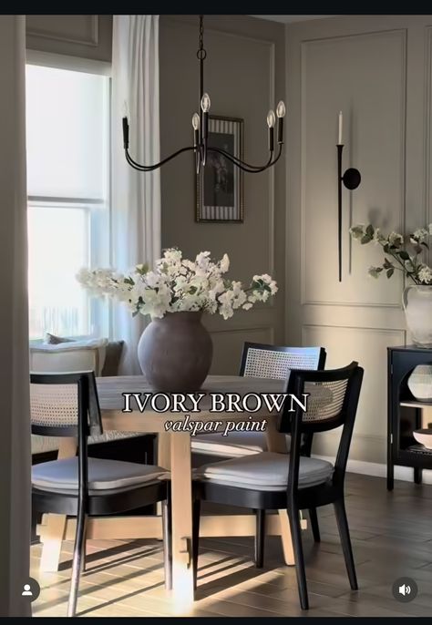 Ivory Brown Valspar, Dinning Room Paint Colors, Neutral Dining Room Paint, Chair Rail Paint Ideas, Dining Room Color Palette, Warm Dining Room, Trendy Dining Room, Warm Neutral Paint Colors, Dining Room Colour Schemes