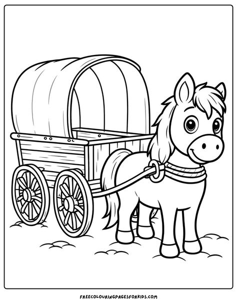 a cheerful horse with a cart Free Kids Coloring Pages, Kid Coloring Page, Free Horses, Classroom Activity, Horse Coloring Pages, Farm Cottage, Coloring Sheets For Kids, Majestic Horse, Horse Drawing