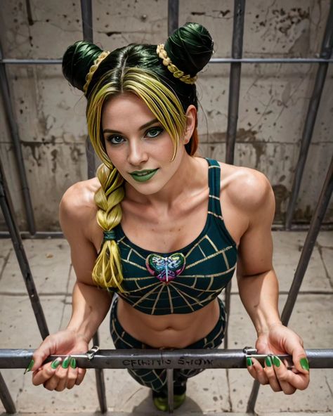 J is for... Plankton.. really? *Blinks* .... I mean J is for Jolyne Cujoh. Rounding out the J's in my #AtoZofCosplay is the first female JoJo of the JoJo's bizzare adventure series. I will confess I have never got into JJBA but I just love the designs of it's characters - they are so unlike anything really in anime or gaming and just embody such strong LGBT energy ❤️🏳️‍🌈 #cosplay #jolynecujoh #jolynecosplay #jjba #AICosplay #AIModel #icantstrandit #CosplayLife You expected a meme or dee... Joylene Cujoh Cosplay, Jolyne Hair, Jolene Kujo, Jolyne Kujo Cosplay, Jolyne Cosplay, Jojo Outfits, Jjba Cosplay, Jjba Characters, Jojo Cosplay