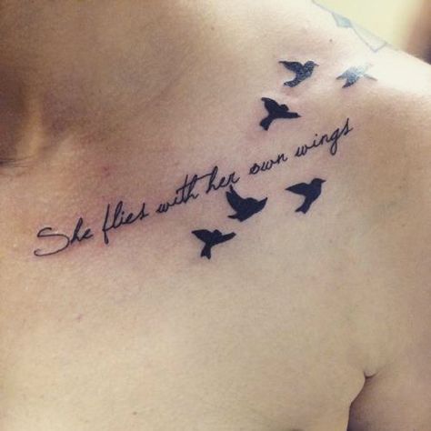 She Flies With Her Own Wings Tattoo, Nan Tattoo, Daughters Tattoo, Spine Tattoo Quotes, Seagull Tattoo, Tattoo 2015, Tattoo Spine, Tattoo Wings, Tattoo Placements