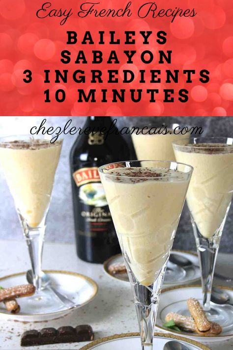 Ready to make and eat in minutes, this Baileys sabayon or zabaglione is light and delicious. #baileys #sabayon #zabaglione #baileysdesserts Boozy Recipes, Easy French Recipes, Frozen Drink Recipes, Baileys Recipes, Light Dessert, Frozen Cocktail Recipes, Light Desserts, Sangria Recipes, Beer Recipes