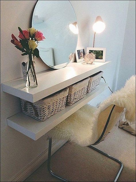 Vanity Corner, Bedroom Storage For Small Rooms, Storage Hacks Bedroom, Small Room Organization, Small Bedroom Storage, Dressing Table Design, Diy Drawers, Small Space Storage, Small Space Diy