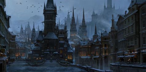 Fictional Cities, City Concept, Digital Inspiration, Concept Art World, Winter City, Rpg Map, Landscape Concept, Bd Comics, Fantasy City