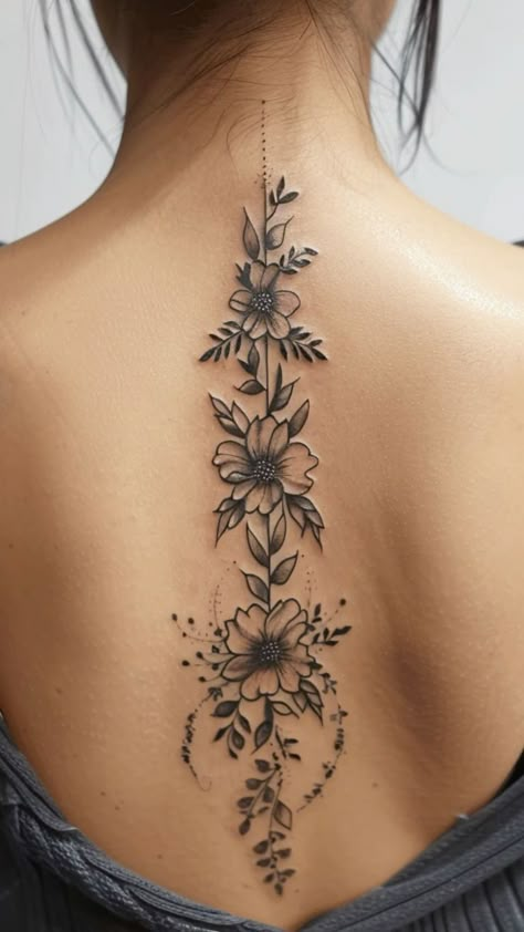 Spine Tattoo Ideas Unique, Unique Rib Cage Tattoos For Women, Small Rib Tattoos For Women, Spine Quotes, Spine Tattoo Ideas For Women, Tattoo Placement Ideas For Women, Women Tattoo Placement, 17 Tattoo, Flower Spine Tattoos