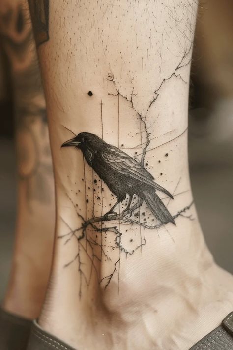 Raven Tattoo Ideas, Deep Tattoo, Hirsch Tattoo, Wicked Tattoos, Crow Tattoo, Raven Tattoo, Black Ink Tattoos, Elegant Tattoos, Nature Tattoos