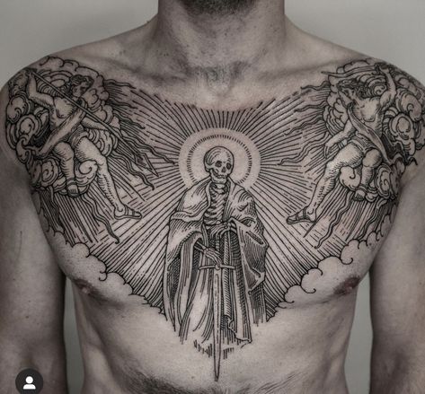 Best Tattoo Ideas For Men, Etching Tattoo, Woodcut Tattoo, Medieval Tattoo, Engraving Tattoo, Woodcut Art, Best Tattoo Ideas, Tattoo Ideas For Men, Chest Piece Tattoos