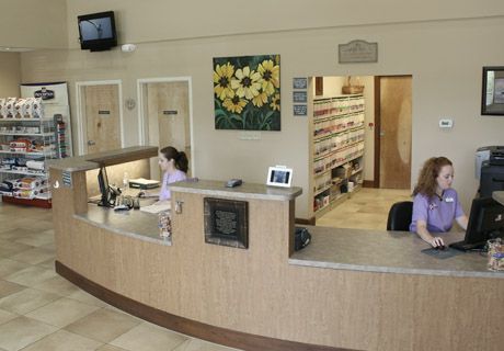 Hilltop Animal Hospital in Alachua, FL - #veterinary hospital reception area - dvm360: Veterinary Lobby, Hospital Reception Area, Vet Reception, Veterinary Hospital Design, Veterinarian Medicine, Hospital Corridor, Veterinary Office, Veterinary Receptionist, Hospital Reception